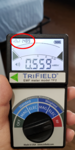 Meter shows high RF level.