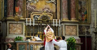 Consecration of the Eucharist during the Latin Mass offered in Rome.